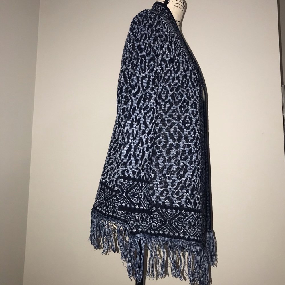 RUBY RD SLATE BLUE LEOPARD FRINGE OPEN CARDIGAN - image 5